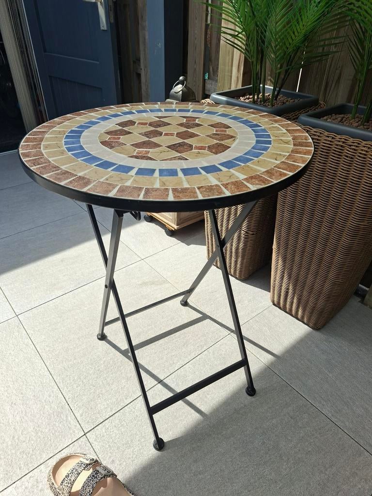 Mozaïek bistro tuintafel, inklapbaar, Ophalen, Zo goed als nieuw, Rond, Overige materialen