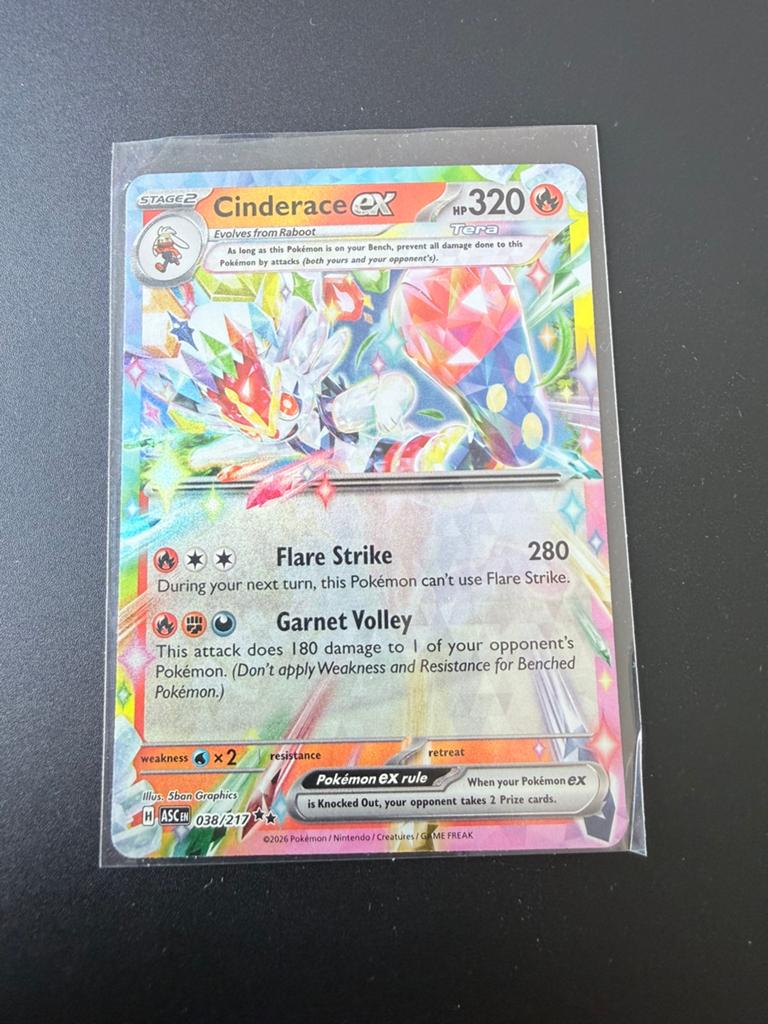 Pokémon Kaart – Cinderace ex ASC 038/217, Ophalen of Verzenden, Nieuw