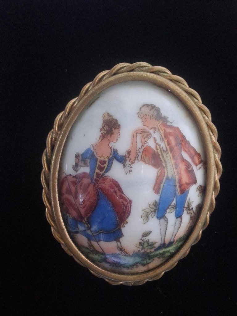 Vintage porseleinen broche van Limoges France, Overige materialen, 4 tot 7 cm, Gebruikt, Overige kleuren