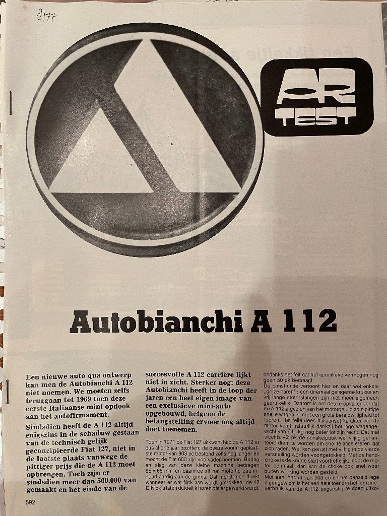Test van Autobianchi A 112 uit Autorevue 1977, Gelezen, Autorevue, Ophalen of Verzenden, Overige merken