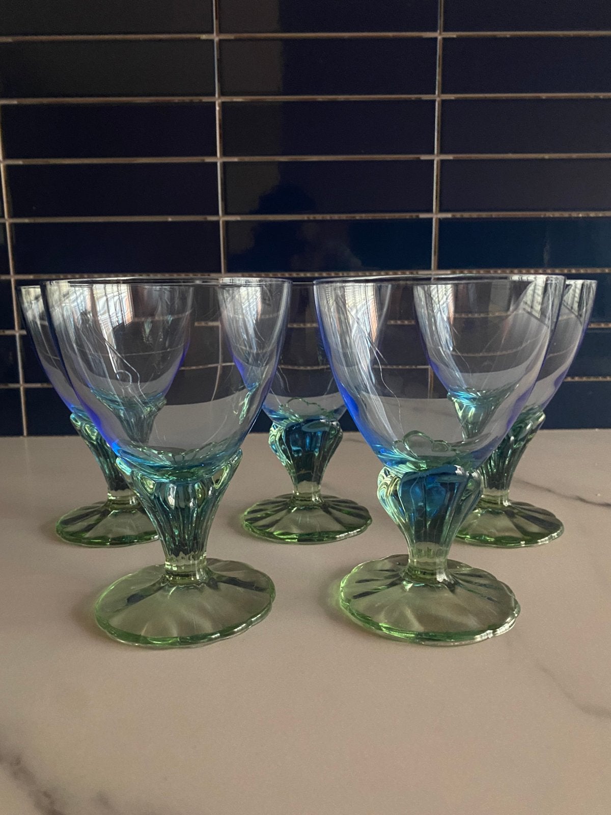 Vintage glazen ijscoupes (5), Glas of Glazen, Overige merken, Vintage, Ophalen of Verzenden