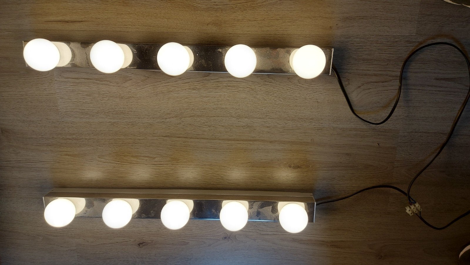Set van 2 make-up spiegel lampen, chroom, met 5 bollen, Gebruikt, Ophalen of Verzenden, Zilver, Metaal