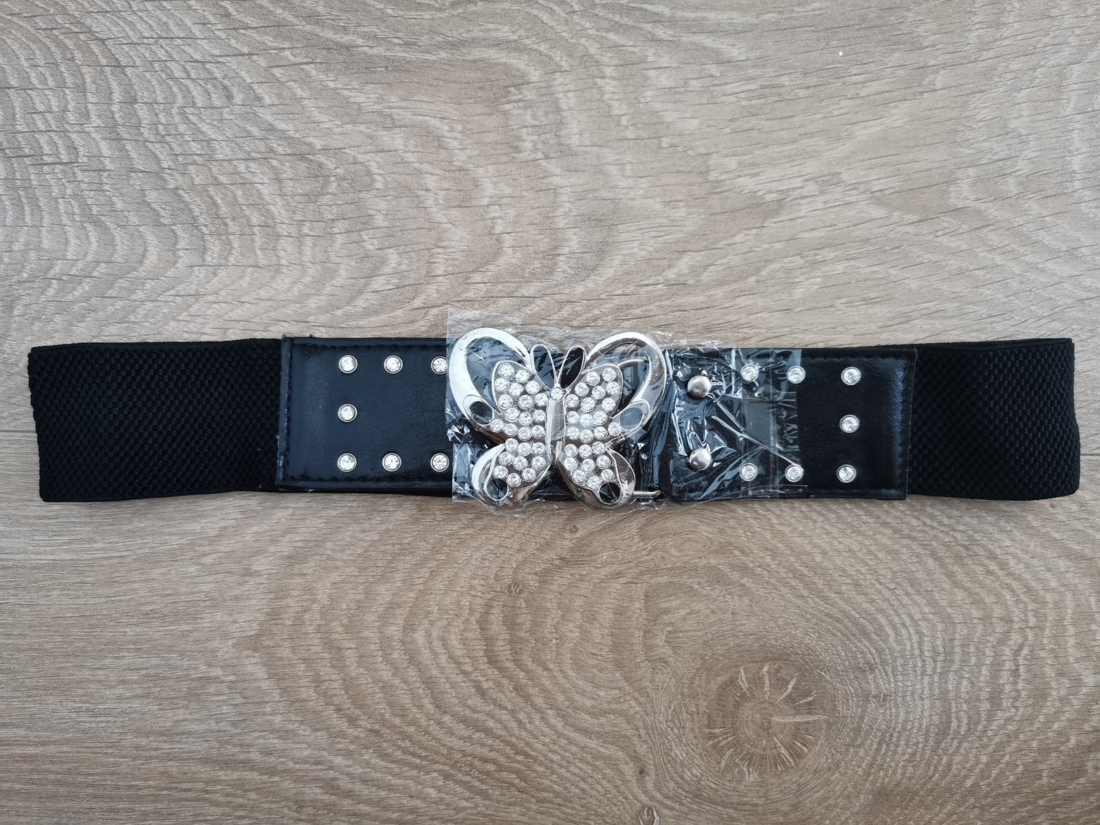 Nieuw Elastische vlinder riem zwart met steentjes, 80 tot 90 cm, 5 cm of meer, Zwart, Nieuw