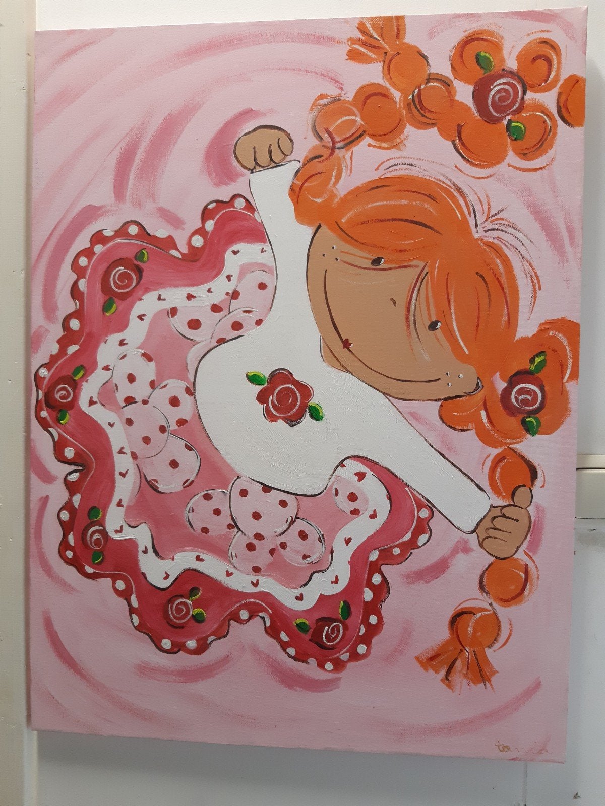 Groot schilderij meisje met vlechten Canvas 80 x 60 x 2 cm, Kinderen en Baby's, Kinderkamer | Inrichting en Decoratie, Ophalen