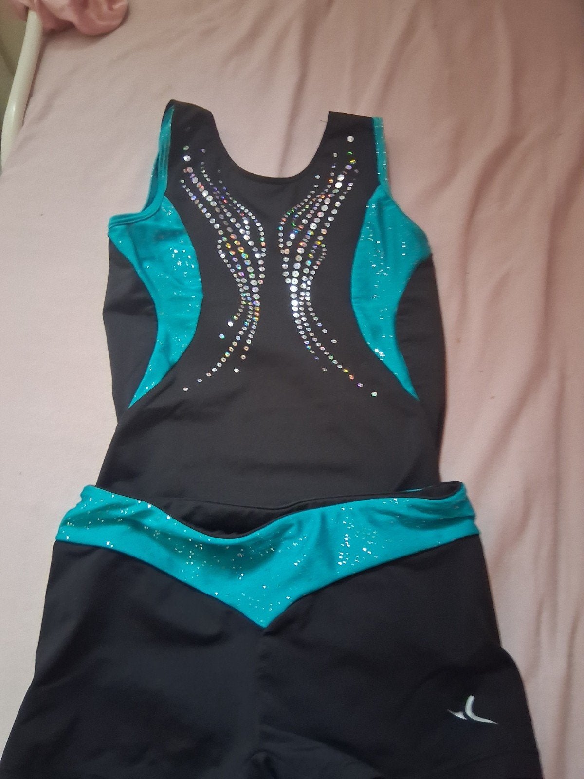 Turnpakje blauw zwart glitter 7 tot 10, Zwart, Overige typen, Ophalen of Verzenden, Maat 34 (XS) of kleiner