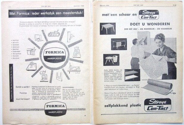 6 vintage reclames interieur 1958-60 wonen decoratie design, Ophalen of Verzenden, Gebruikt, Overige typen