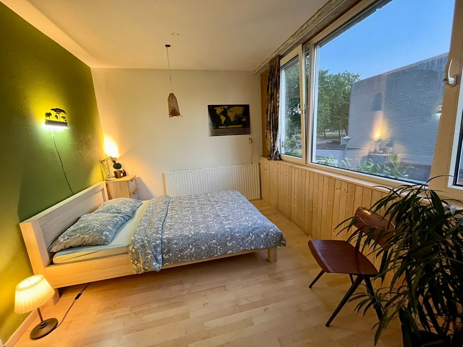 Hout bed met hoofdbord, Ophalen, Tweepersoons, Crème, Hout