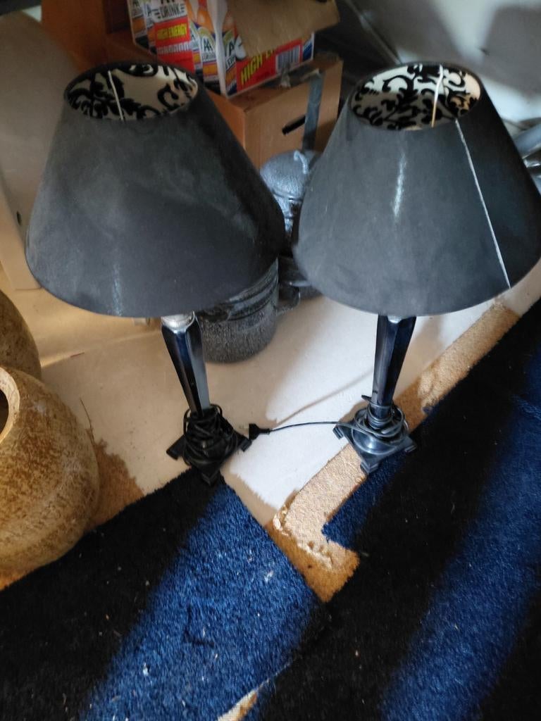 Set van 2 zwarte tafellampen met stoffen kap, Gebruikt, Ophalen of Verzenden, Stof, Klassiek, Modern