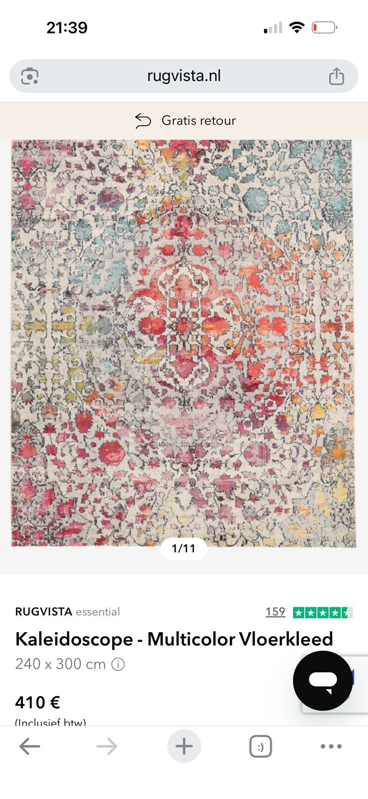 Groot RugVista Kaleidoscope vloerkleed 240  300 cm, Ophalen, Vintage, 200 cm of meer, Zo goed als nieuw