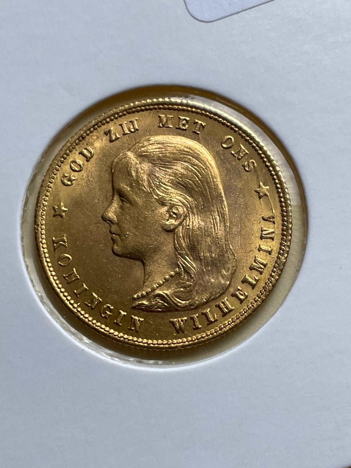 Gouden tientje 1897 overslag over 97 met dubbele 10, Koningin Wilhelmina, Losse munt, 10 gulden, Goud
