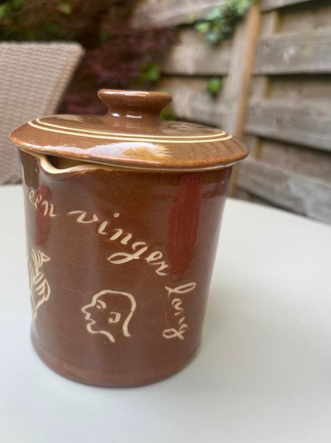 Vintage Wip Holland honingpot 'Lekker is maar één vinger lan, Ophalen of Verzenden
