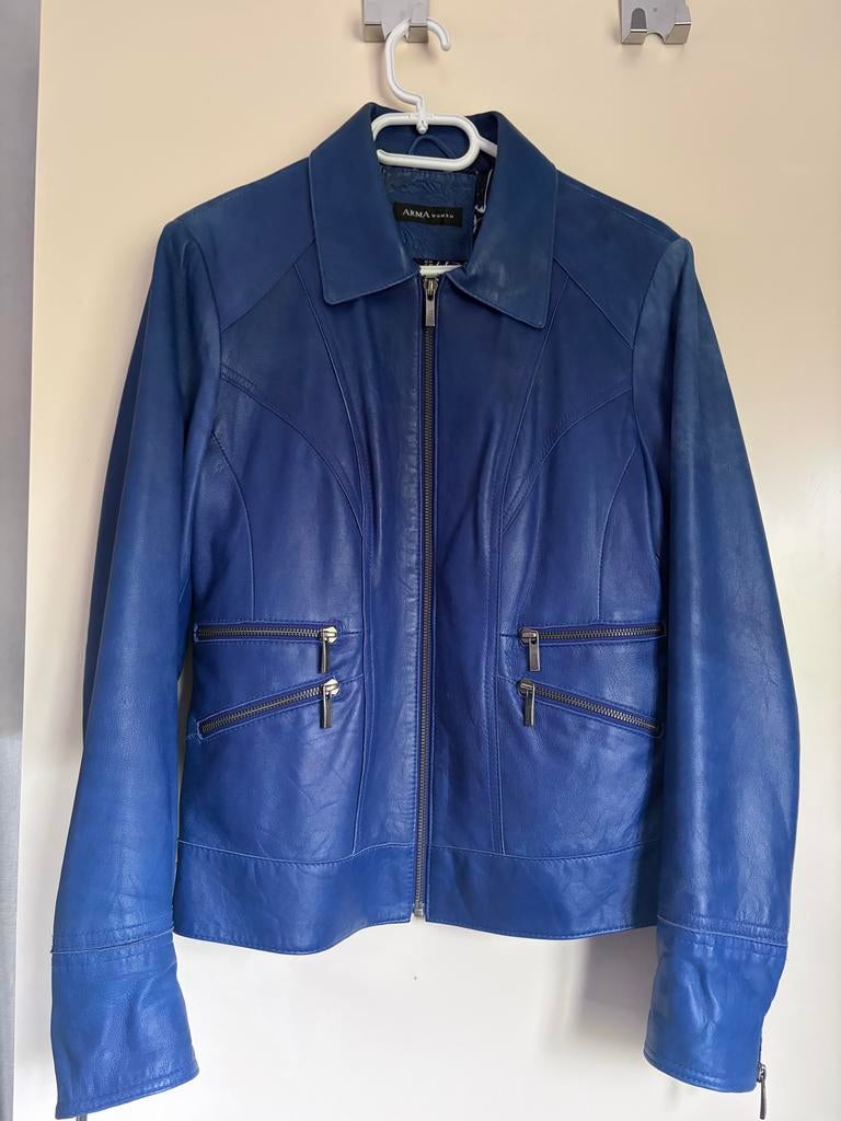 Leren jasje koningsblauw, maat M, Ophalen of Verzenden, Zo goed als nieuw, Maat 38/40 (M), Blauw