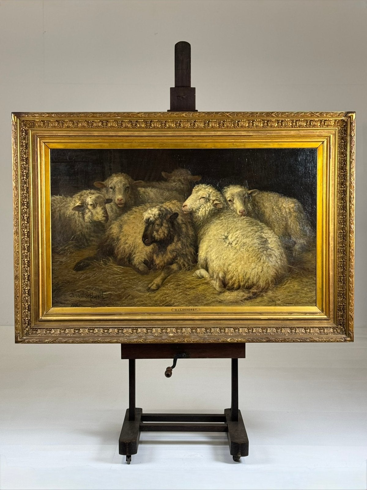 Schilderij D. Van Lokhorst 19e eeuw schapen, Antiek en Kunst, Ophalen