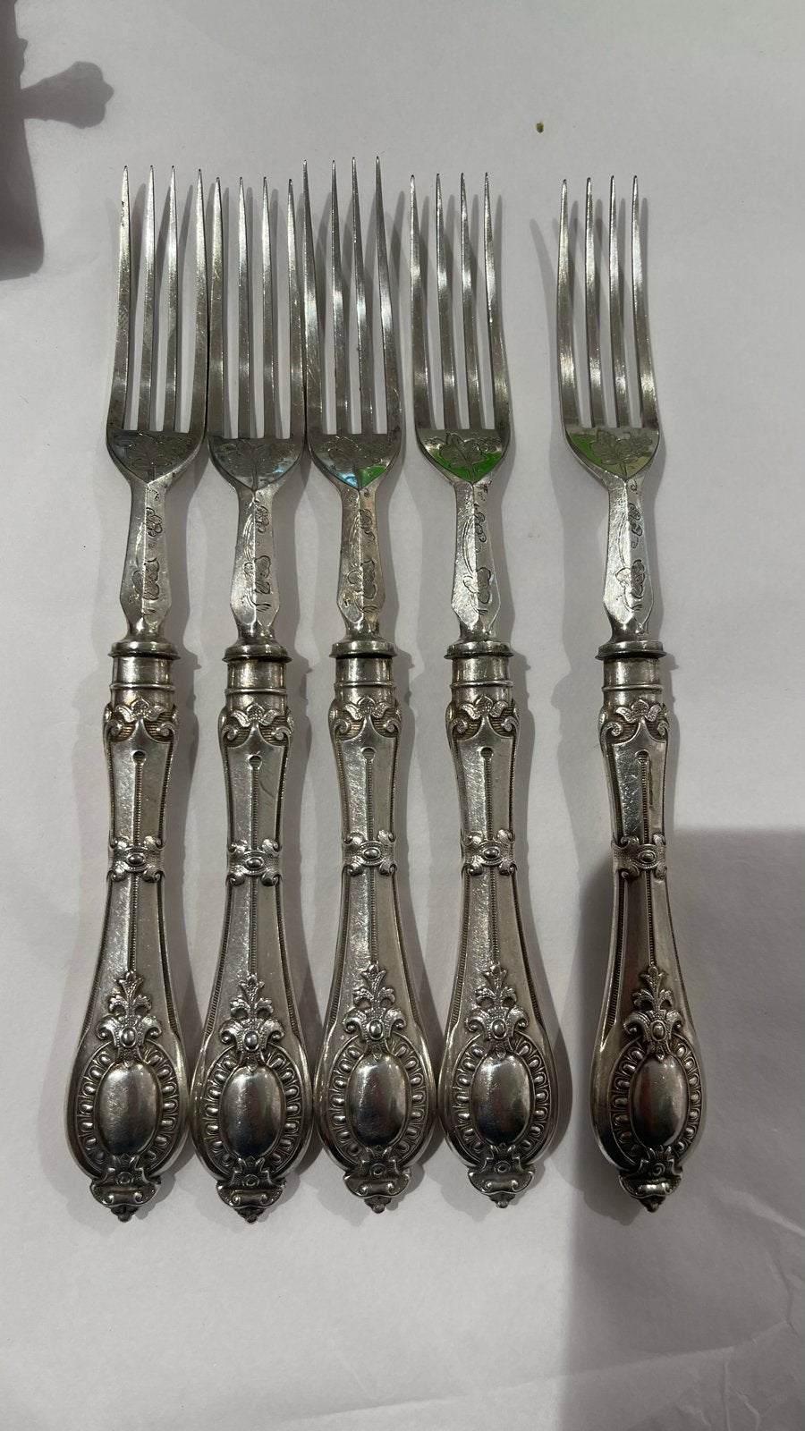 Set van 5 antieke 19e-eeuwse vorken, zilver of verzilverd, Ophalen of Verzenden