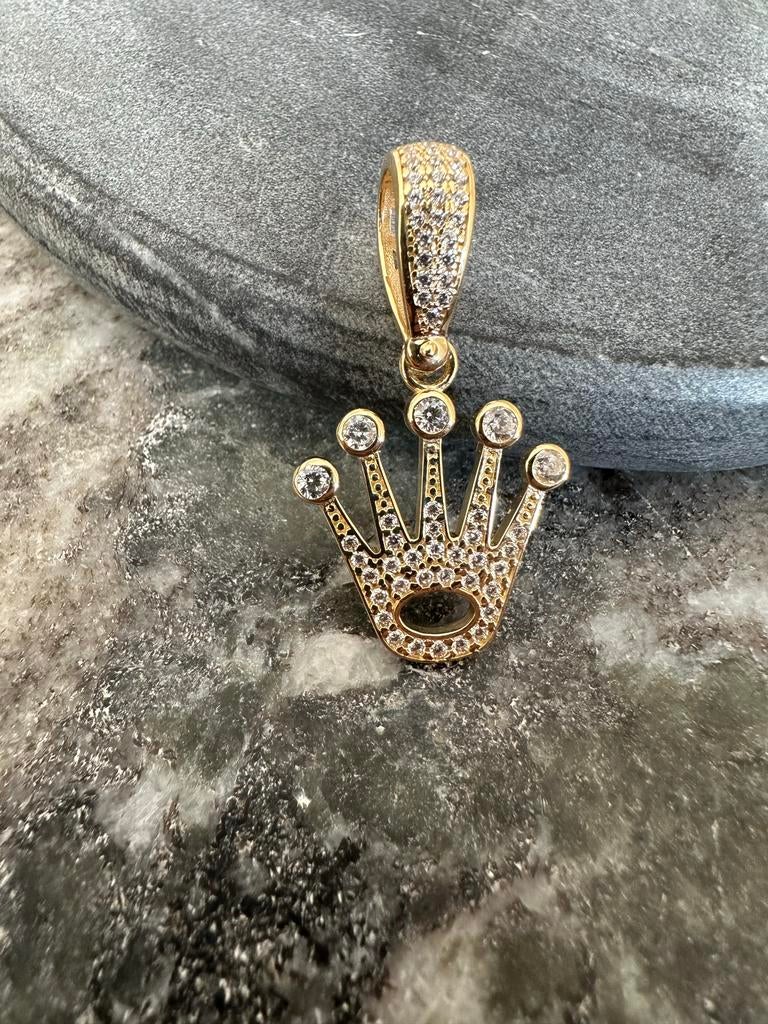 14k Gouden Kroon Hanger met Zirkonia, Overige voorstellingen, Nieuw, Ophalen of Verzenden, Goud
