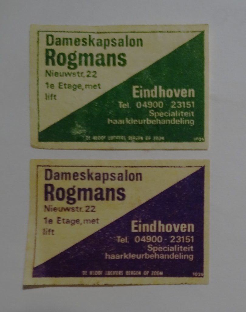 DAMESKAPSALON    ROGMANS   Nieuwstraat    EINDHOVEN, Verzenden, Luciferdoosjes of -merken