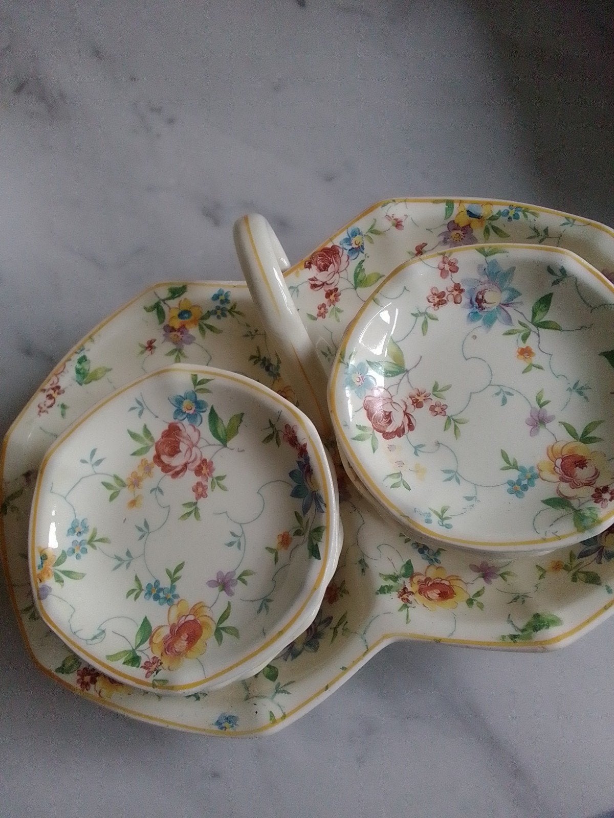 Antiek Petit Four Stel met 11 bordjes - Societé Ceramic, Ophalen of Verzenden