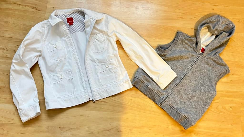 S.Oliver wit spijkerjack met grijze hoodie, maat 40, Ophalen of Verzenden, Zo goed als nieuw, Wit, W30 - W32 (confectie 38/40)