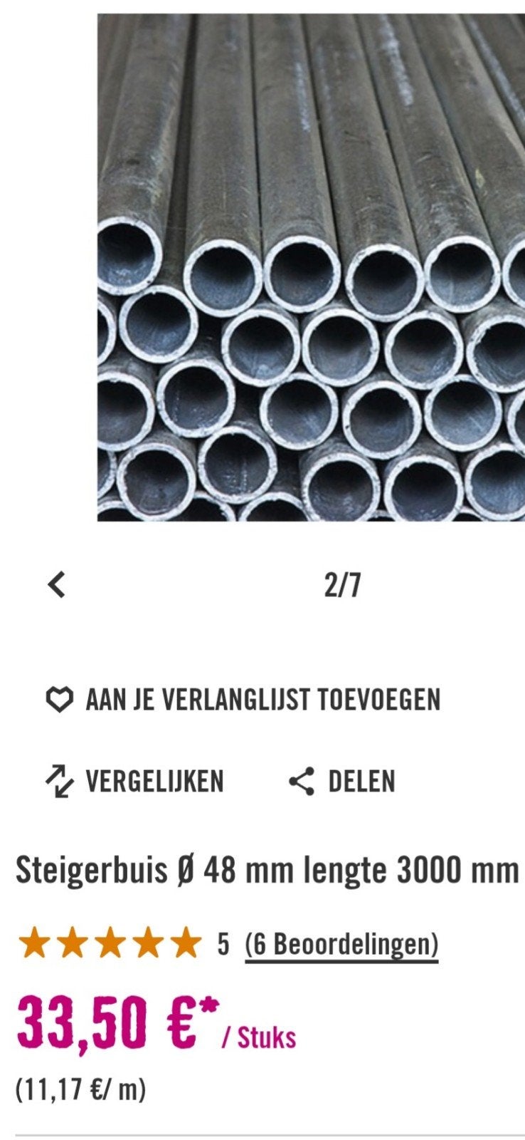 Steigerbuis 48 mm, lengte 300 cm., Ophalen, Nieuw, IJzer