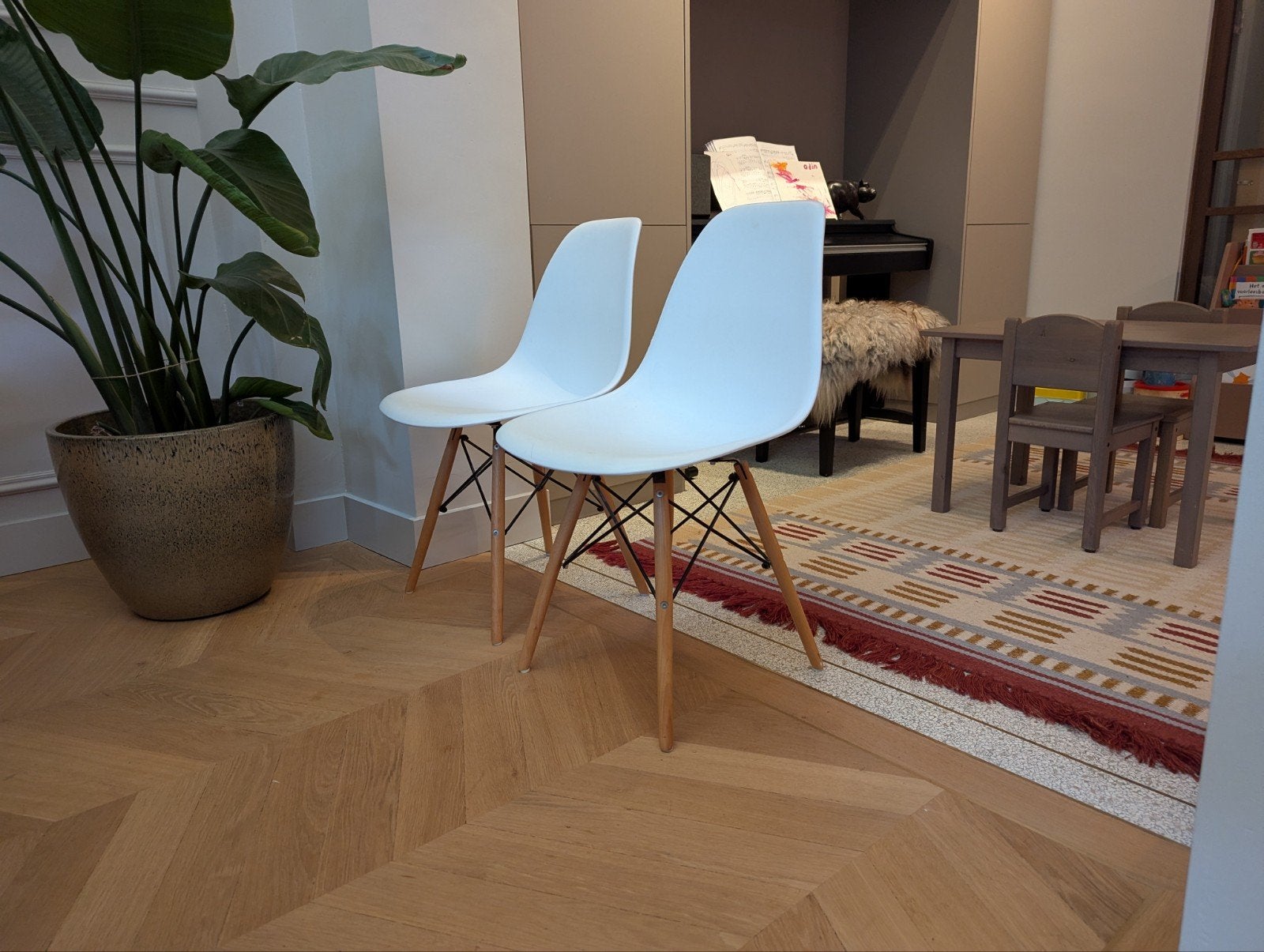 Eames model stoeltjes - Wit met houten onderstel, Ophalen, Gebruikt, Twee, Modern, Scandinavisch