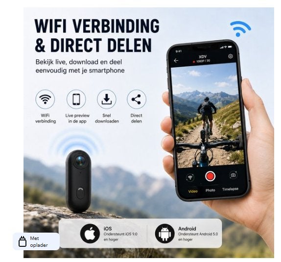 WINNES Mini Action Camera 1080P HD - WiFi Sportcamera, Ophalen of Verzenden, Nieuw, Overige merken