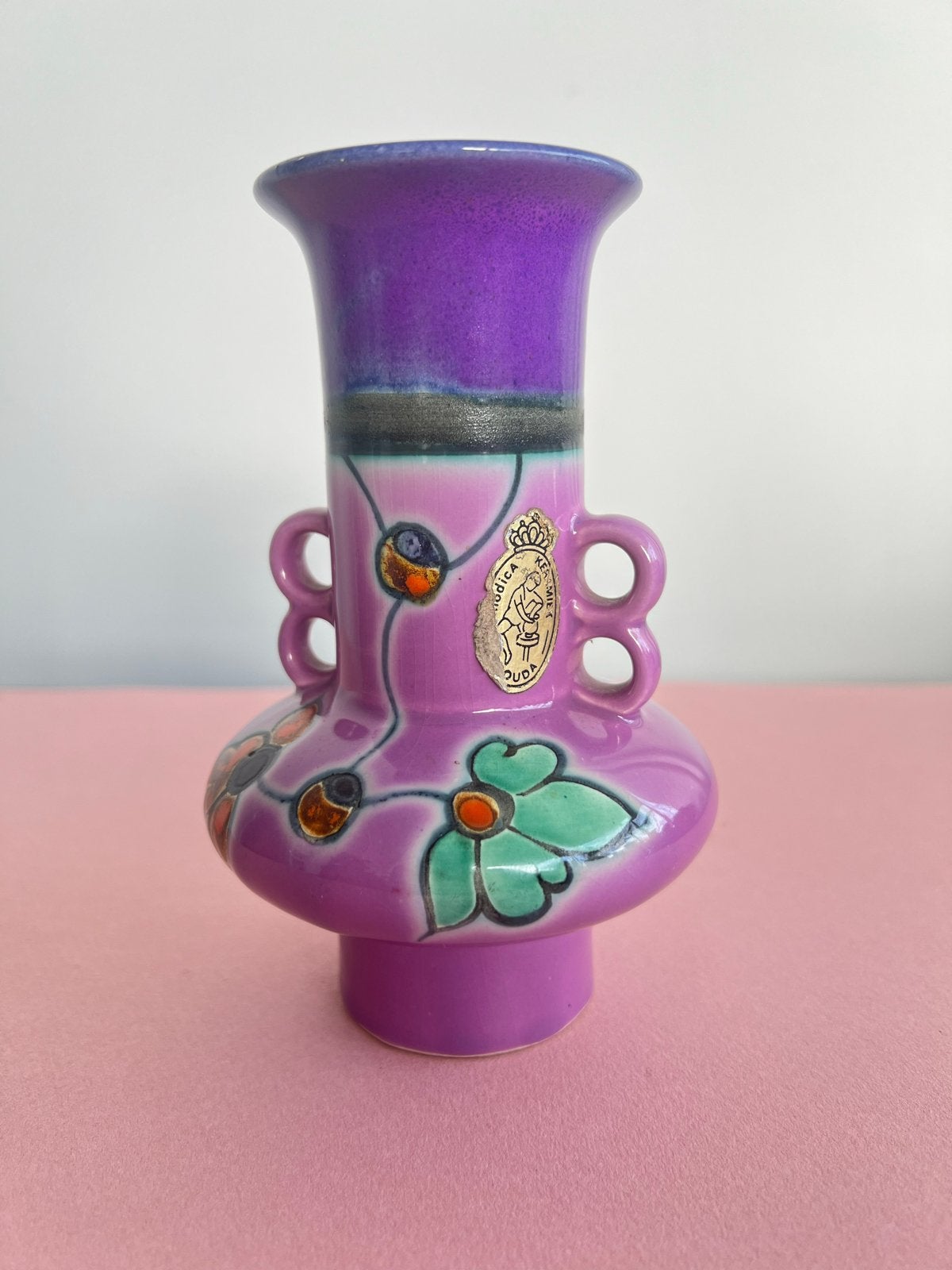 Modica Keramiek Gouda Vaas - Paars met Bloemen, Ophalen of Verzenden