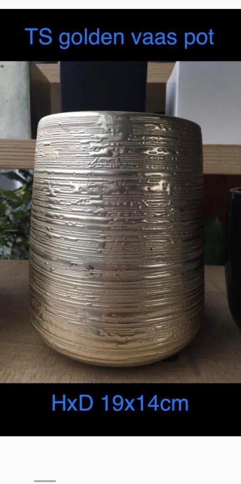 Mooie gouden vaas/pot met textuur HxØ 19x14cm, Ophalen, Rond, Binnen, Zo goed als nieuw