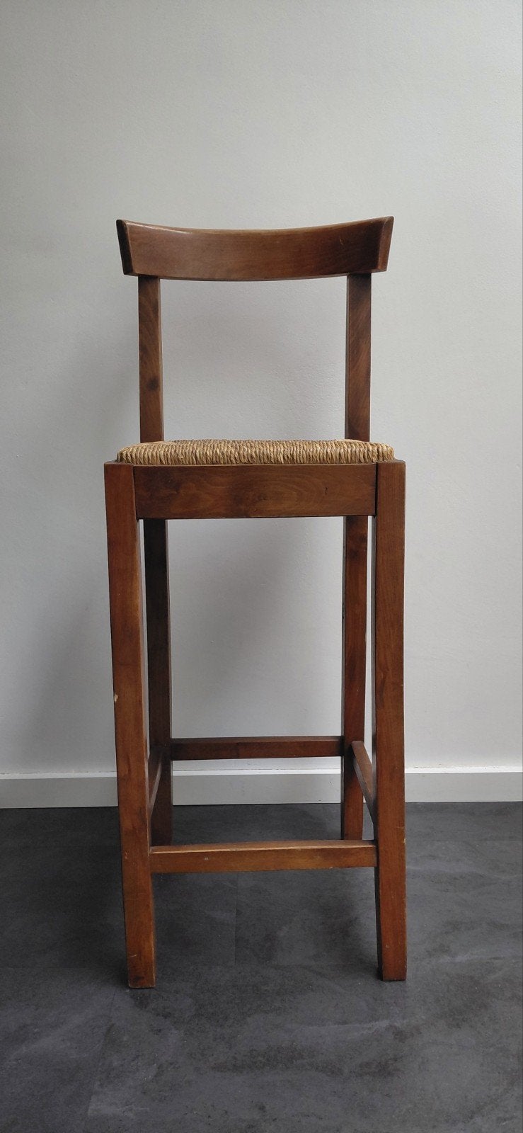 Houten barkruk met rieten zitting, Ophalen, Gebruikt, Hout, 90 cm of meer