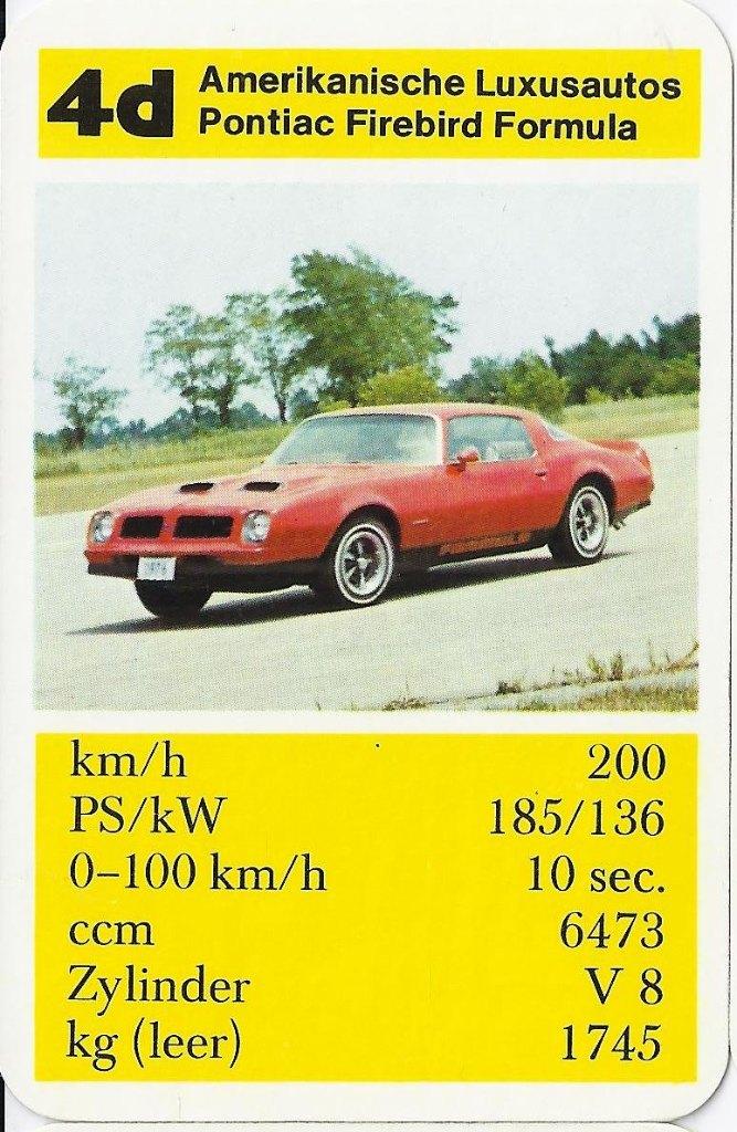 4d autokaartje pontiac firebird formula, Verzamelen, Ophalen of Verzenden, Auto's