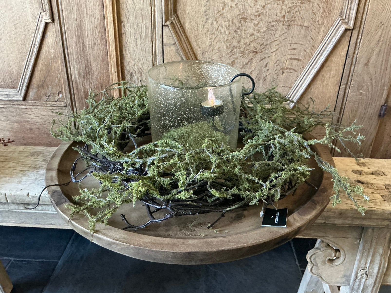 NIEUW forse houten schaal, PTMD windlicht, krans en glashaak, Ophalen, Nieuw, Rond, Hout