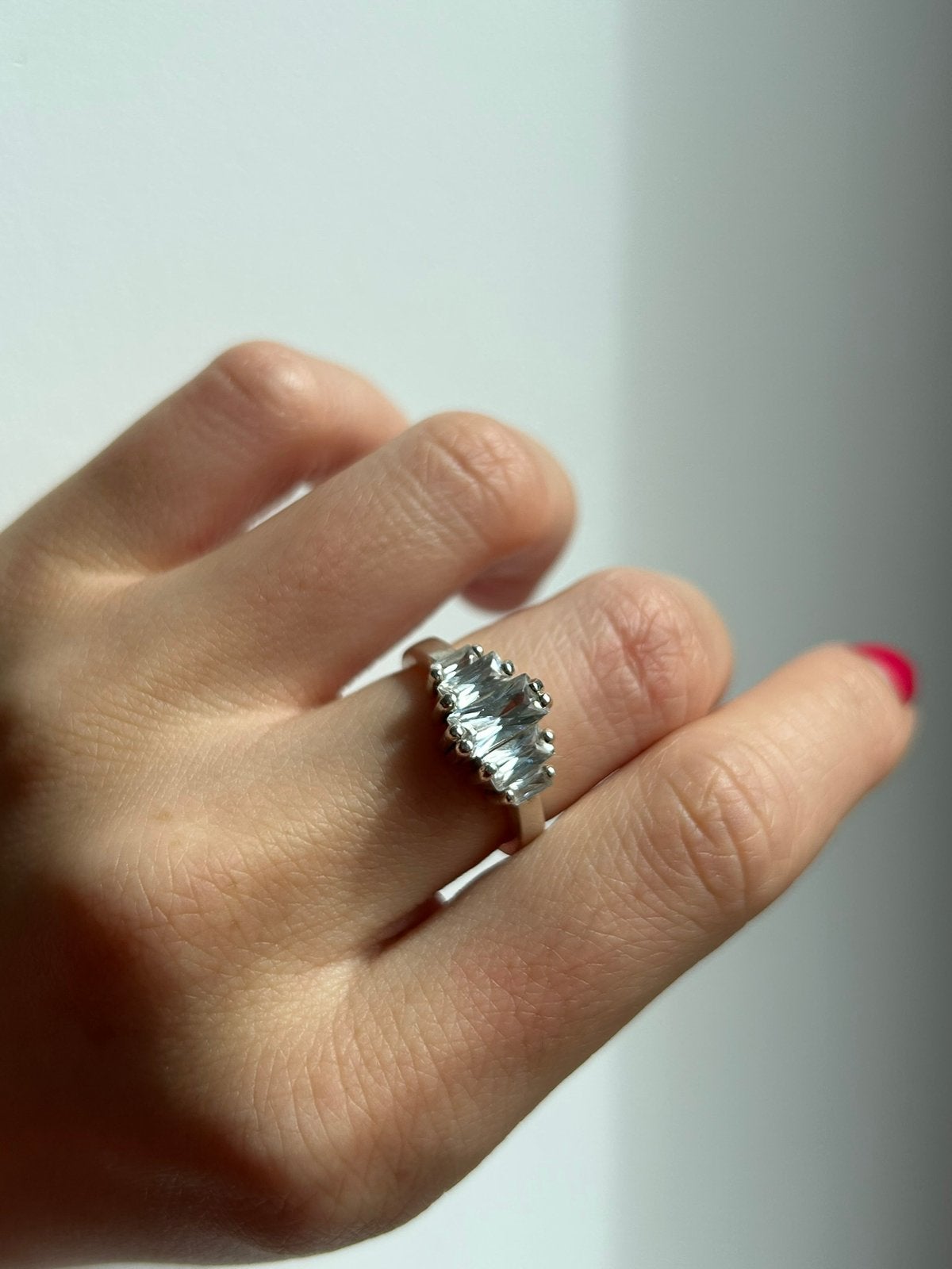 Zilveren ring met Baguettes, Ophalen of Verzenden, Dame, Zilver, Kleiner dan 17