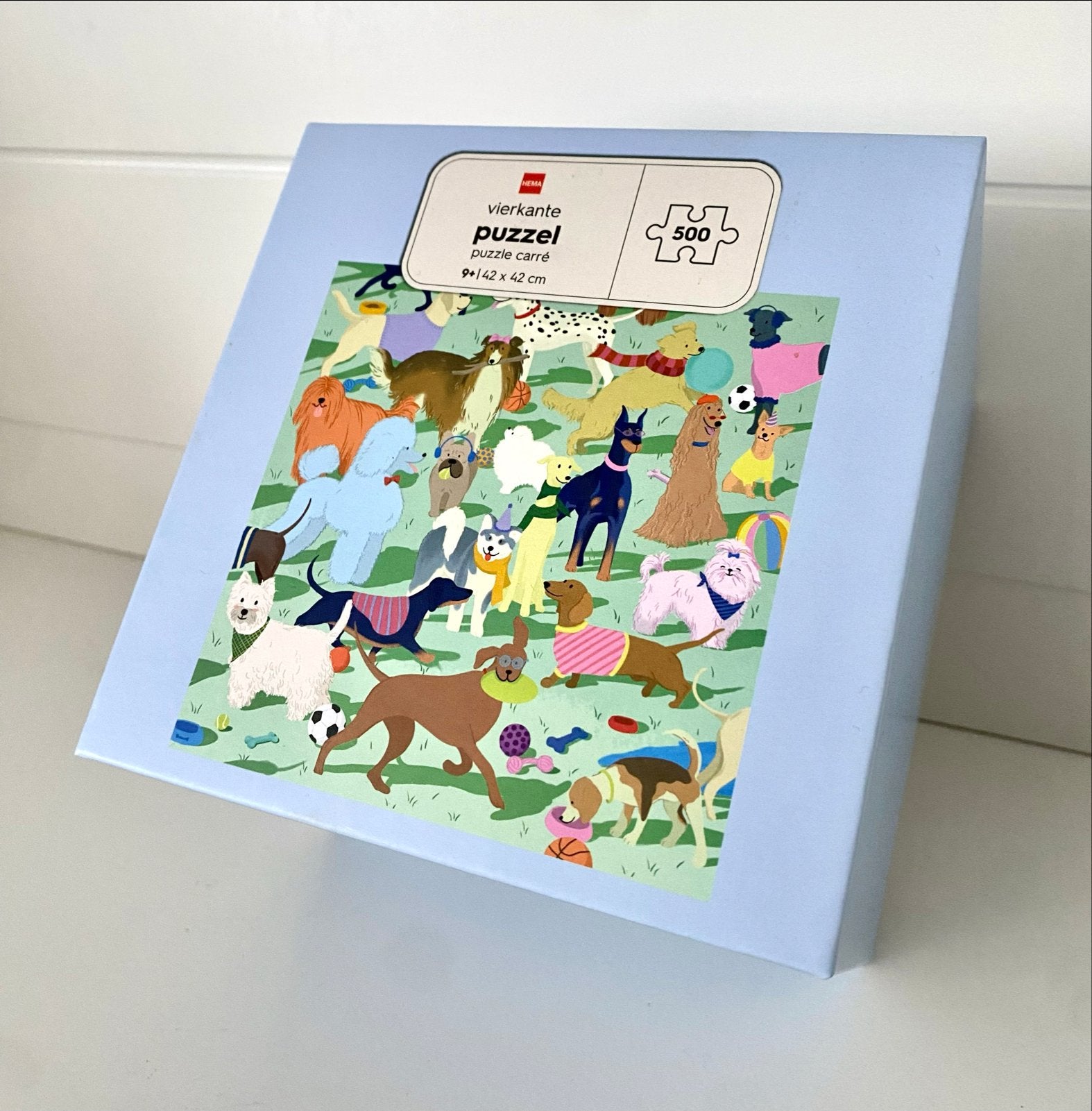 Hema vierkante puzzel 500 stukjes honden, Ophalen of Verzenden, 500 t/m 1500 stukjes, Nieuw, Legpuzzel