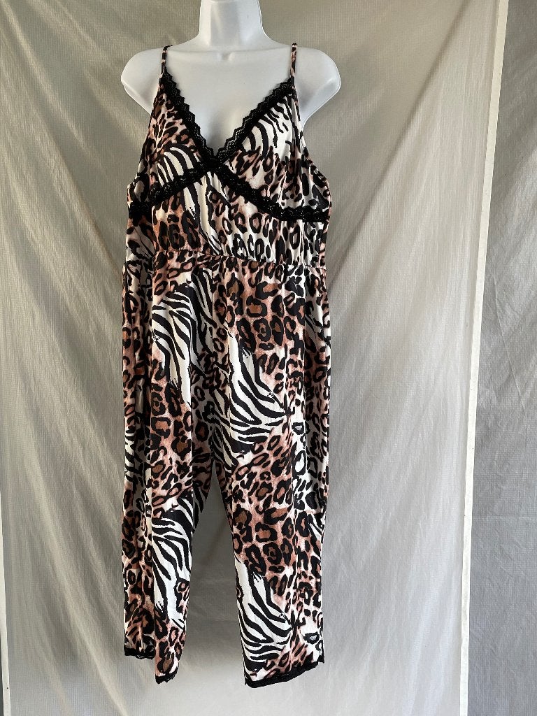 Panterprint jumpsuit 3XL. Zebra / panter met kant, Kleding | Dames, Ophalen of Verzenden, Zo goed als nieuw, Maat 46/48 (XL) of groter