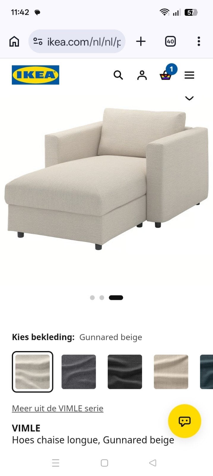 Gezocht: IKEA VIMLE chaise longue hoes Gunnared beige, Ophalen of Verzenden