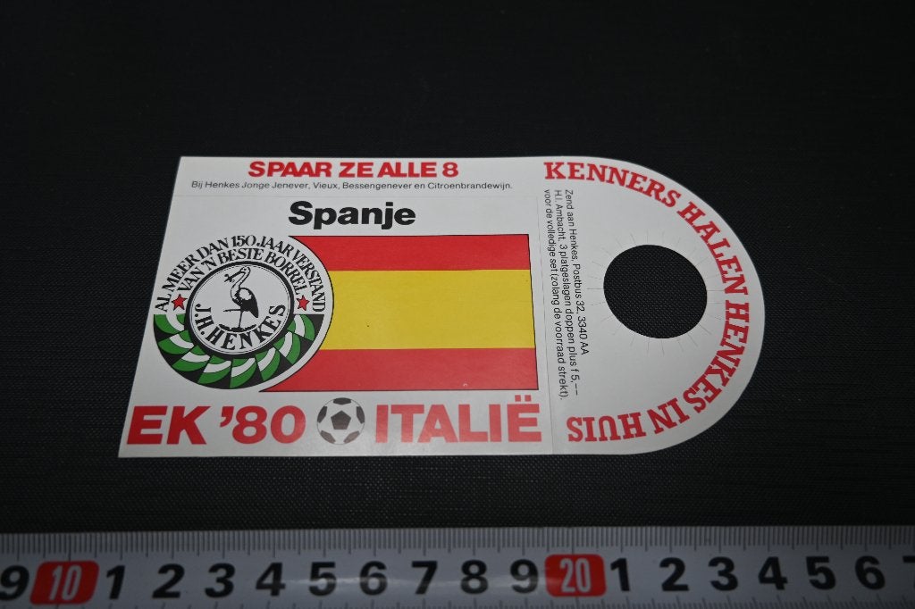 sticker EK1980 Italië  Spanje  HENKES Jonge jenever, Ophalen of Verzenden, Zo goed als nieuw