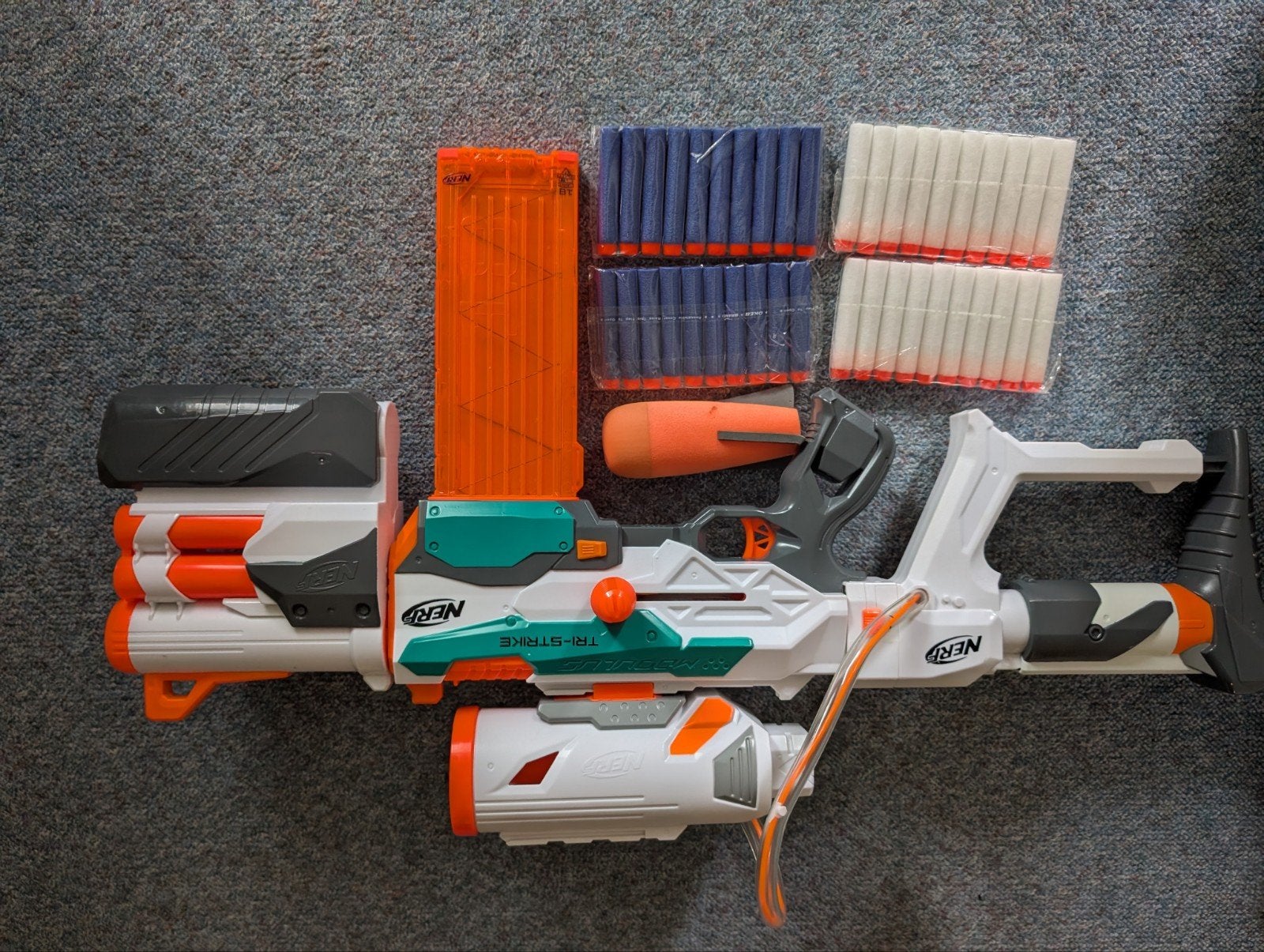 Nerf N-Strike Modulus Tri-Strike Blaster met accessoires, Ophalen, Gebruikt, Jongen of Meisje