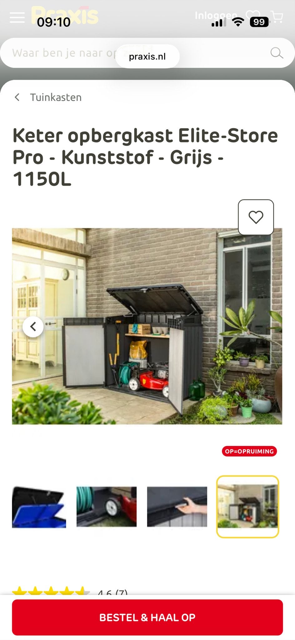 Keter Opbergkast/ tuinkast 1150L Kunststof Grijs, Tuin en Terras, Bergingen en Tuinkasten, Ophalen, Gebruikt, Kunststof, Containerberging