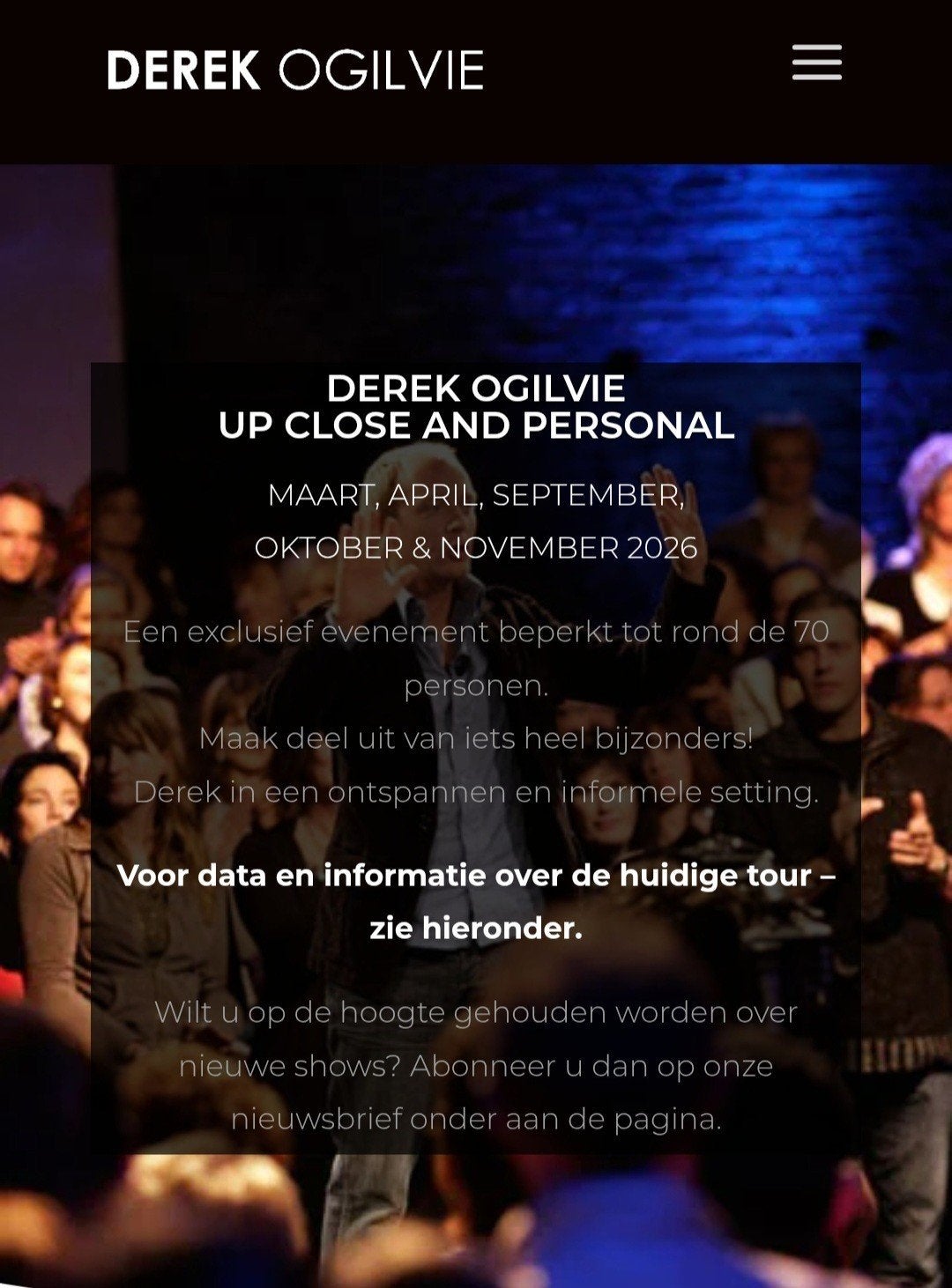 3 tickets Derek Ogilvie Hengelo, Tickets en Kaartjes, Drie personen of meer, Oktober