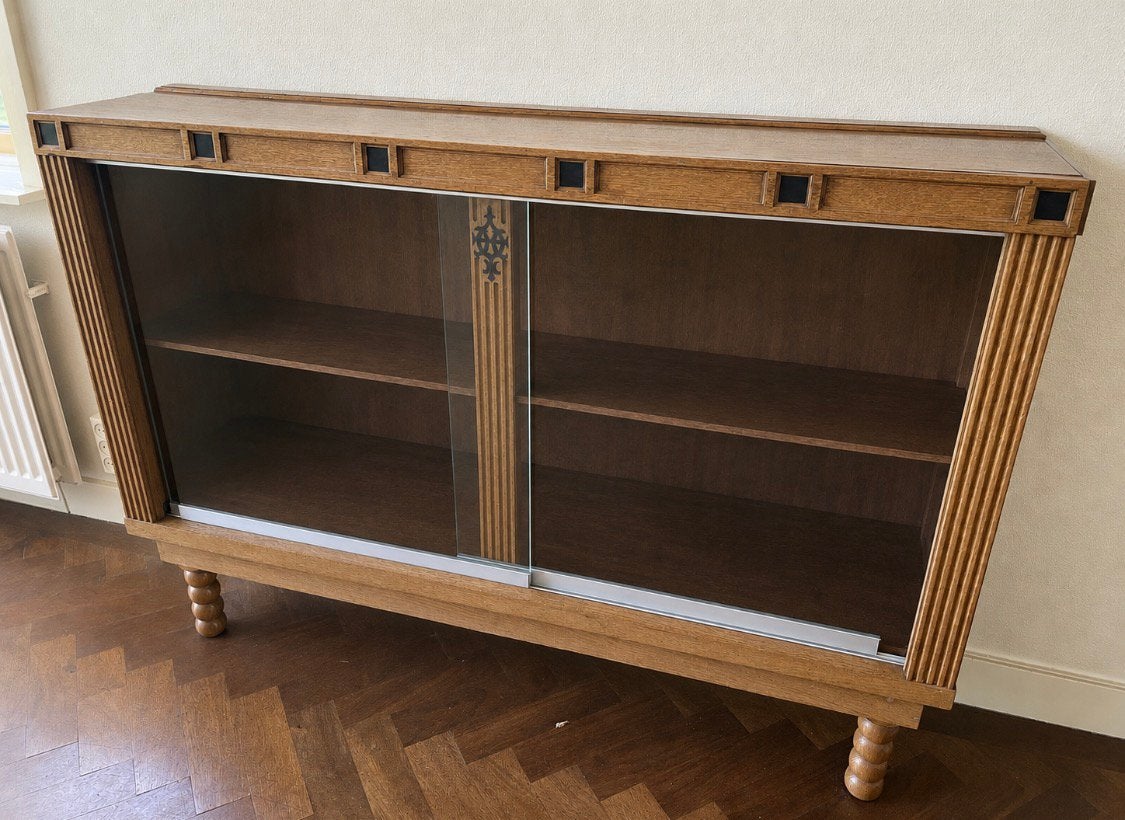 Houten vitrine kastje, Ophalen, 50 tot 100 cm, Zo goed als nieuw, Minder dan 100 cm