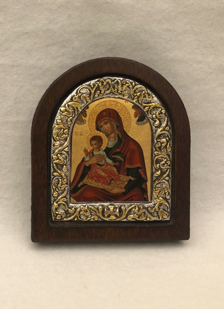 Reis Oxthodoxe Icoon - zilver/goud - Maria met Kind, Antiek en Kunst, Antiek | Religie, Ophalen of Verzenden