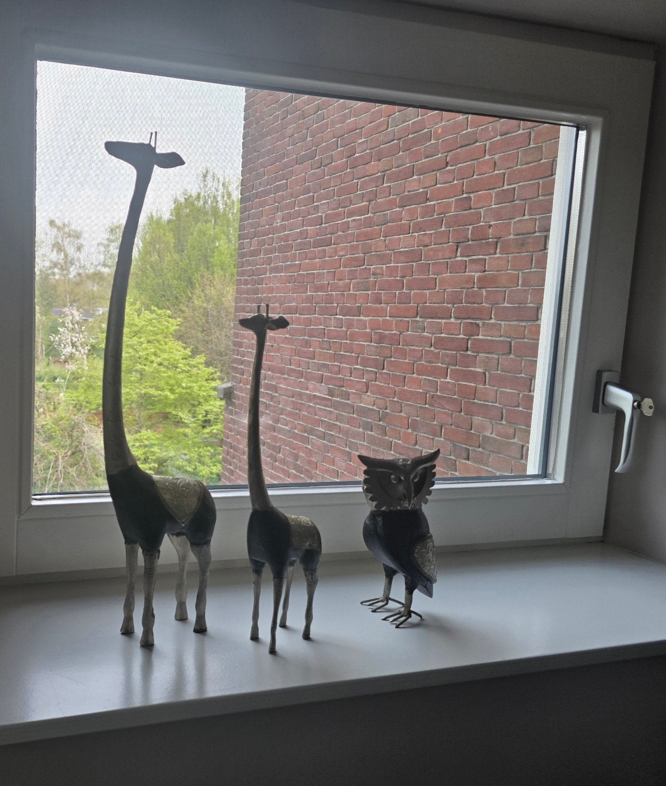 Decoratieve Uil en Giraffen en Flamingo Beeldjes, Overige stijlen, Ophalen of Verzenden, Metaal, Gebruikt