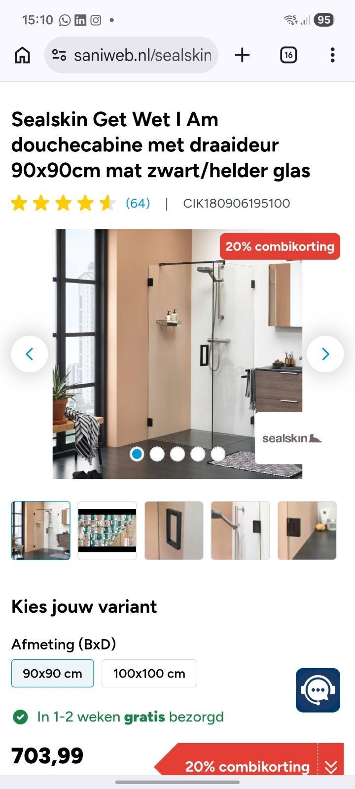 SEALSKIN Douchewand en deur MET douchebak., Ophalen, Nieuw, Glas, Douche
