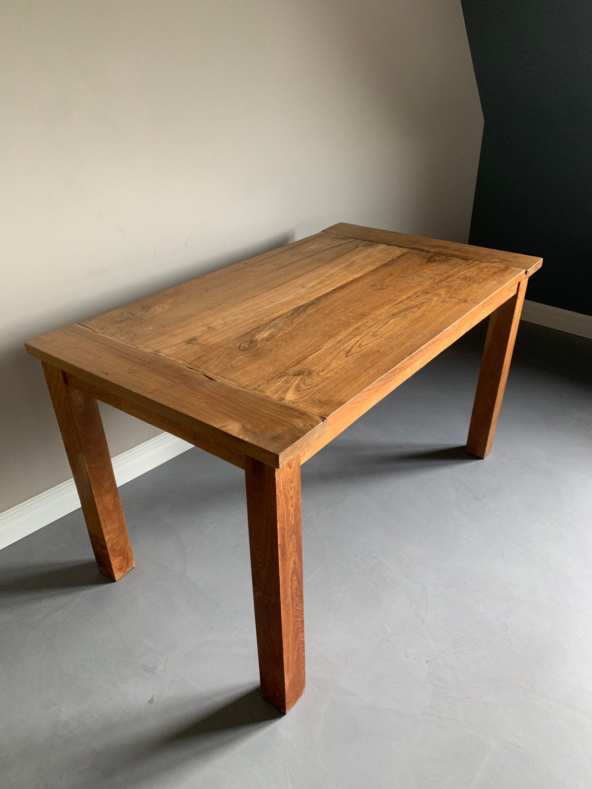Robuust Teak Houten Tafel, 140x80x80, Ophalen, Gebruikt, Teakhout, 50 tot 100 cm