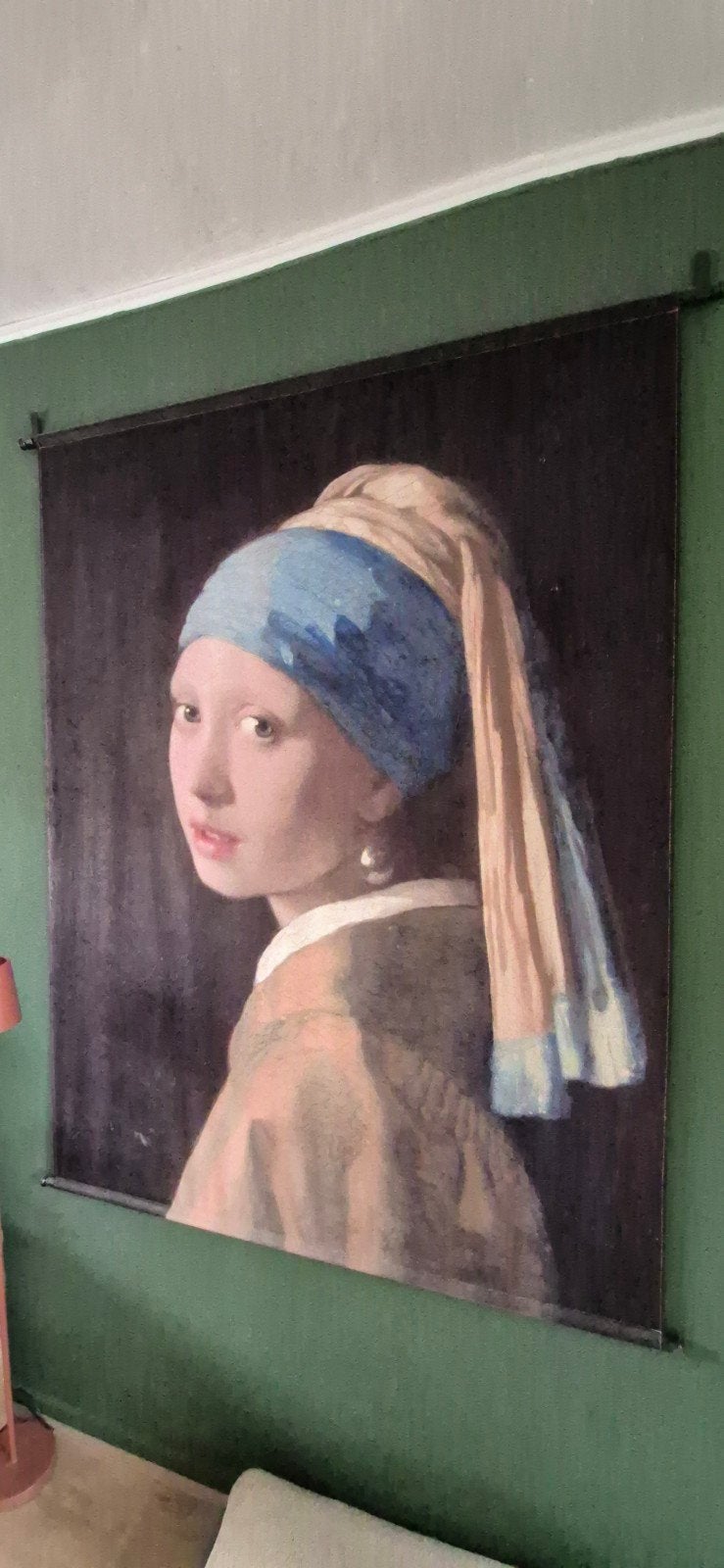 wanddoek "meisje met de parel", Huis en Inrichting, Ophalen of Verzenden, Zo goed als nieuw, 125 cm of meer, Schilderij