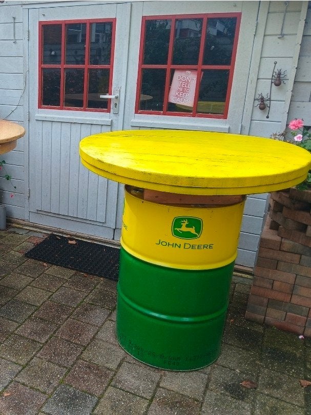 John Deere statafel met afneembaar blad, Tuin en Terras, Ophalen, Gebruikt, Rond, Hout