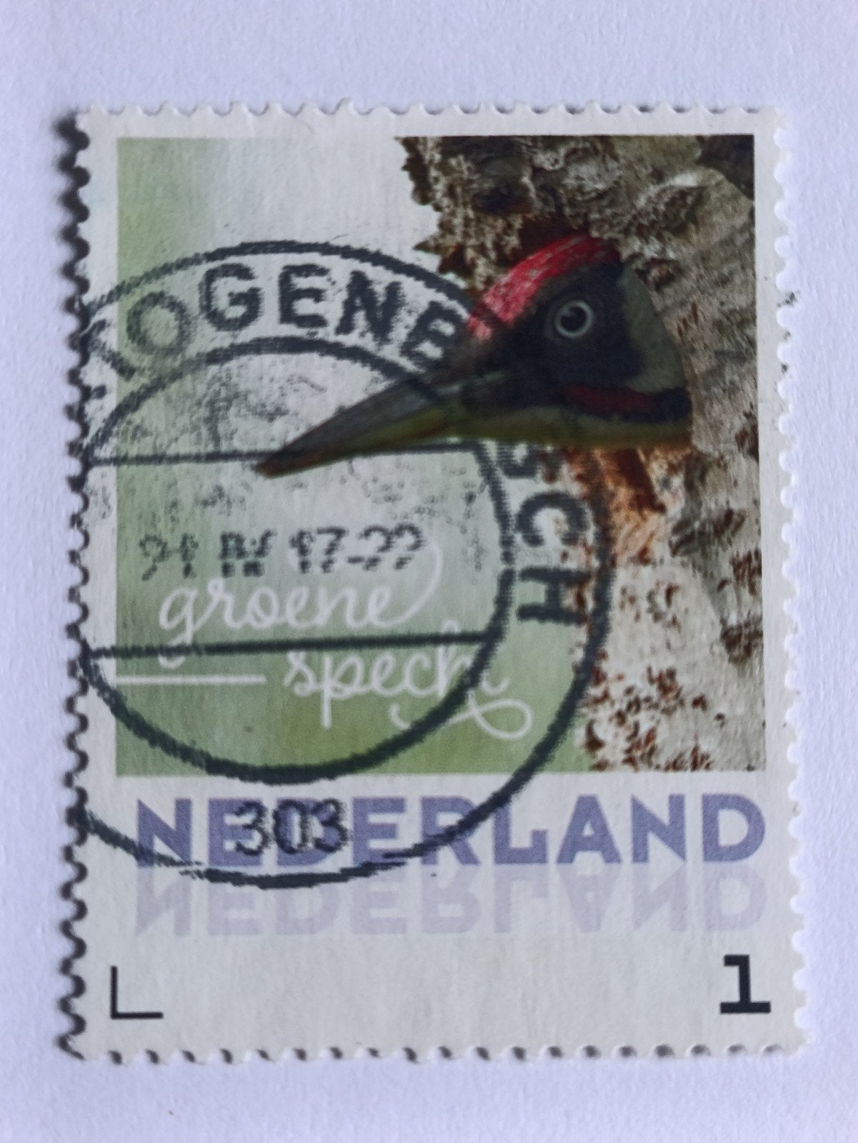 Persoonlijke postzegel Groene Specht gestempeld, Ophalen of Verzenden, Na 1940, Gestempeld
