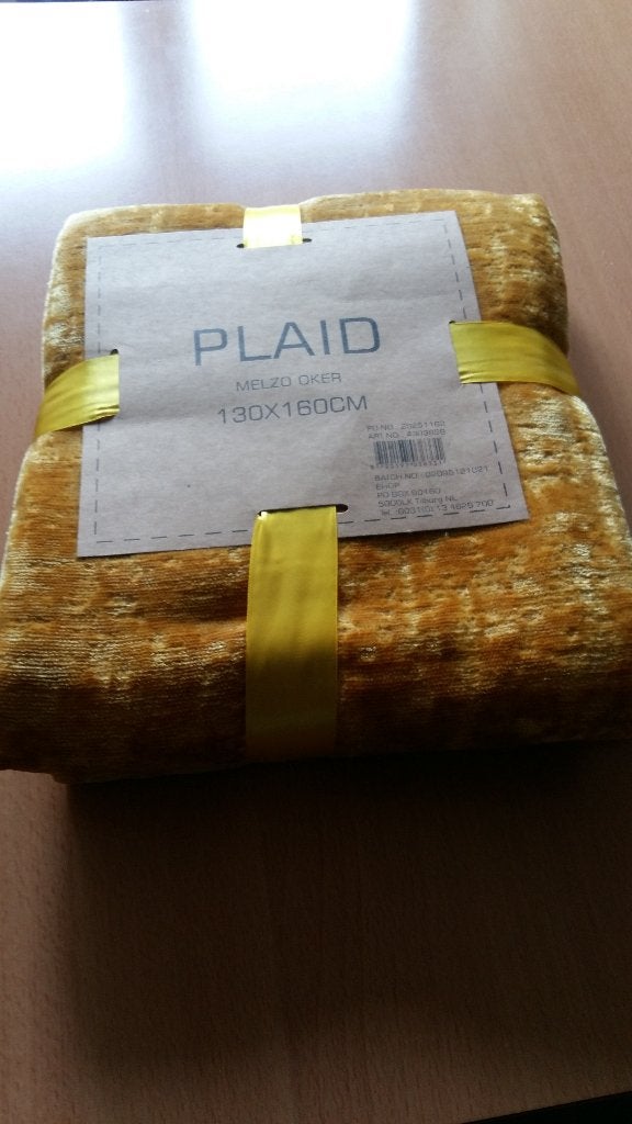 mooie nieuwe plaid oker. 130x160 cm (betere kwaliteit), Ophalen, Nieuw, Plaid