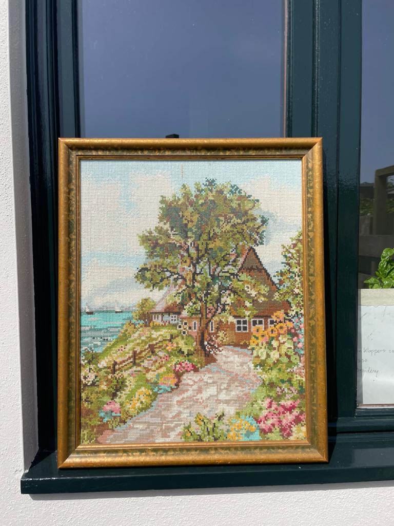 Vintage romantiek retro geborduurd schilderij, Ophalen