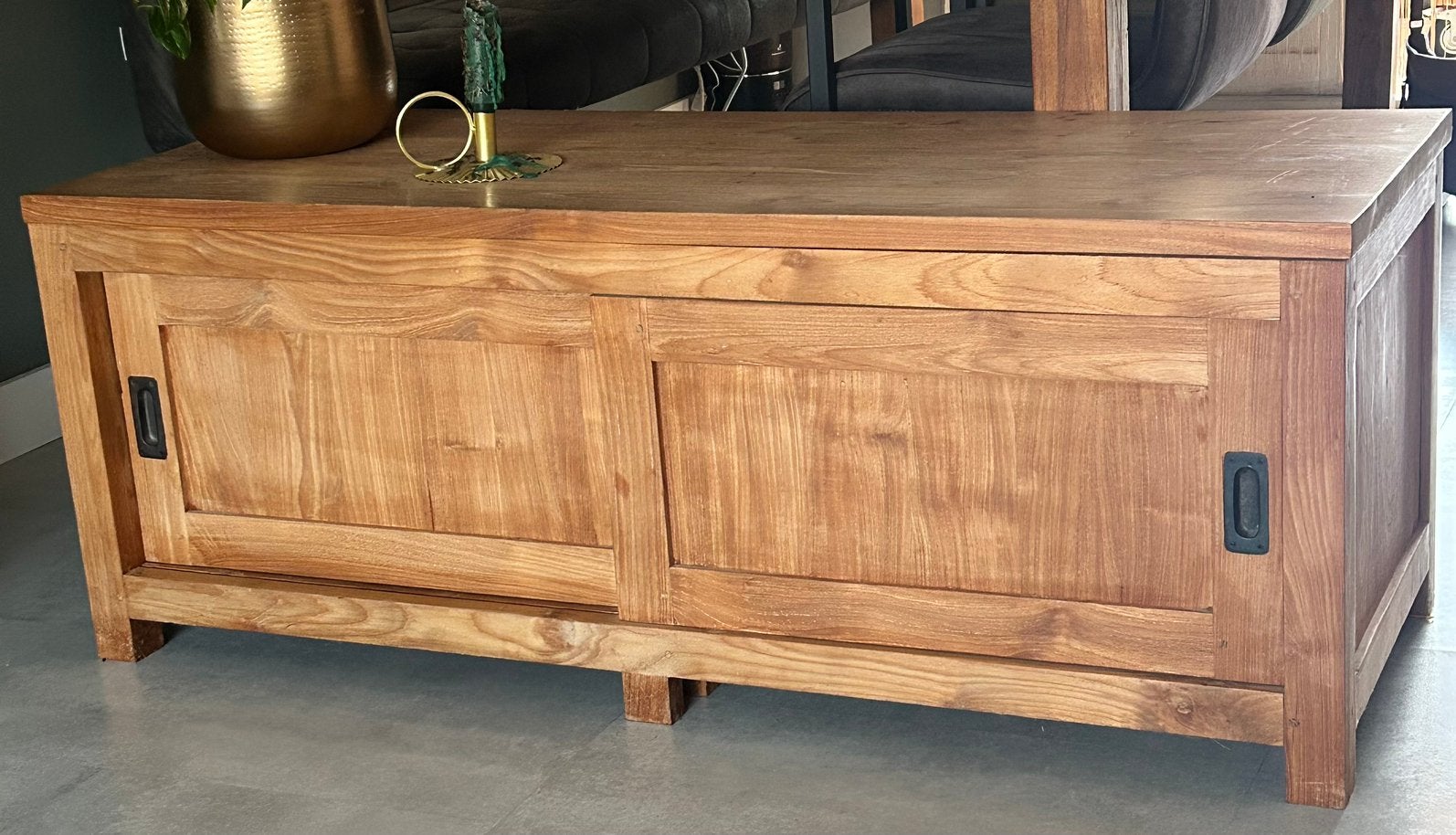 Robuuste teak houten TV meubel, Ophalen, Zo goed als nieuw, 25 tot 50 cm, Minder dan 100 cm