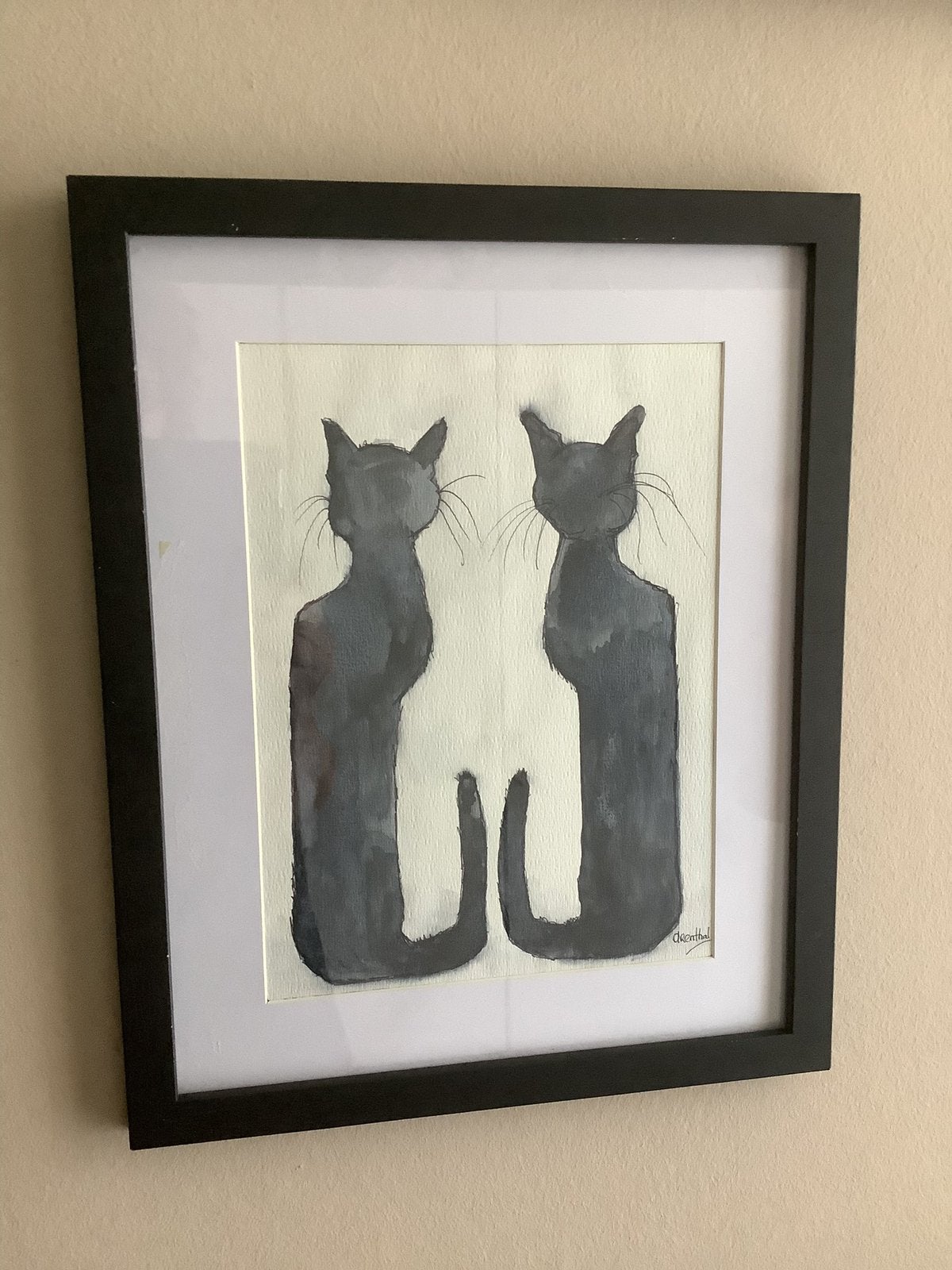 Katten, Aquarel in lijst , 30/40 c.m.gesigneerd, Aquarel, Passe-partout, Papier/karton, Ophalen of Verzenden